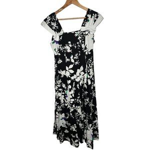 Vintage David Mitchell Women 9/10 Dress Floral Black White Tea Dress Cottagecore